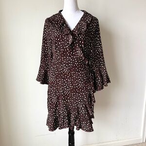 PrettyLittleThing Ruffled Polka Dot Leopard Wrap Dress—SZ. 10